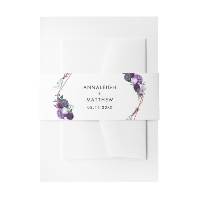 Purple Floral Elegant  Wedding Invitation Belly Band (Front Example)