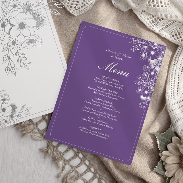 Purple Floral Elegant Wedding Menu (Creator Uploaded)