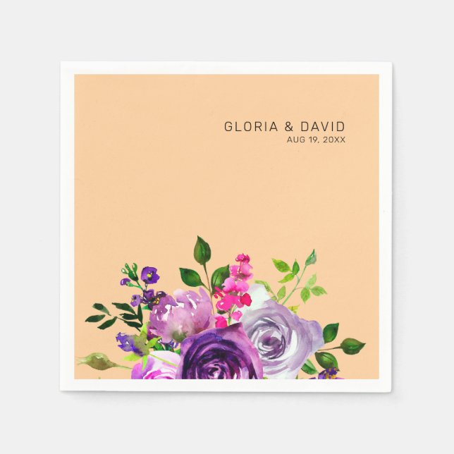 Purple Floral Elegant  Wedding  Napkin (Front)