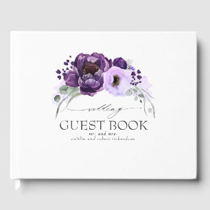 Purple Floral Elegant White Wedding Guest Book
