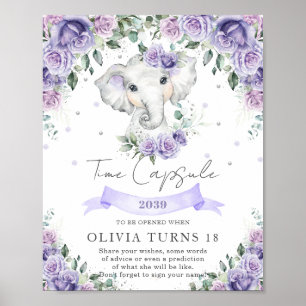 Purple Floral Elephant 1st Birthday Time Capsule  Poster