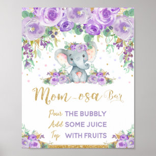 Purple Floral Elephant Baby Shower Momosa Bar Sign