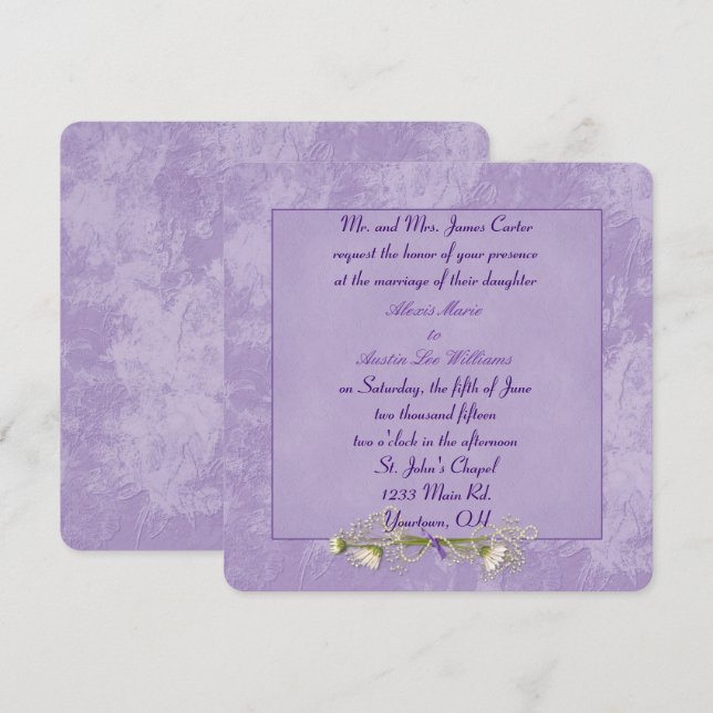 Purple Floral Embossed Wedding invitation (Front/Back)