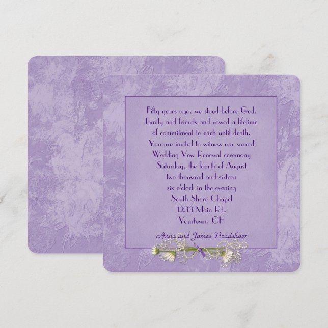 Purple Floral Embossed Wedding  Vow Renewal Invitation (Front/Back)