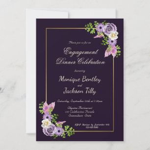 Purple Floral Engagement Dinner Celebration Invitation