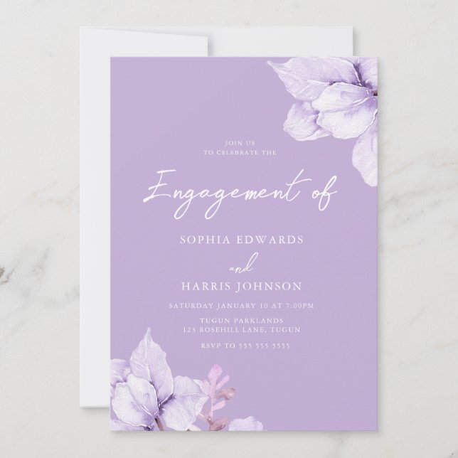 Purple Floral Engagement Party Invitation (Front)