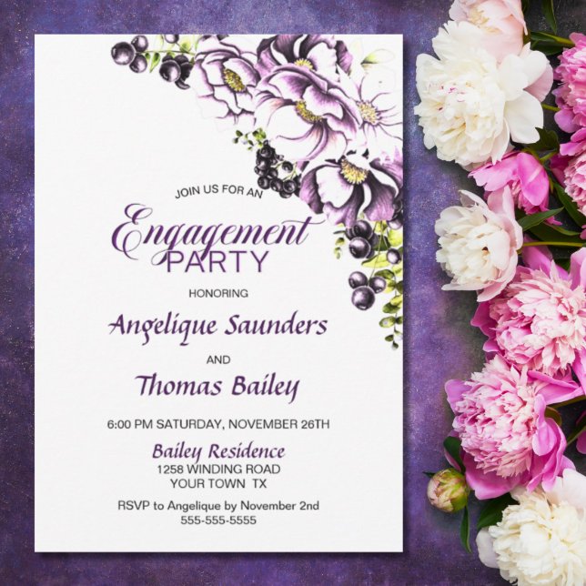 Purple Floral Engagement Party Invitation (Creator Uploaded)