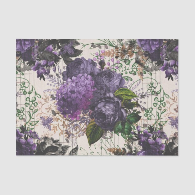Purple Floral Ephemera Tissue Paper (Front)