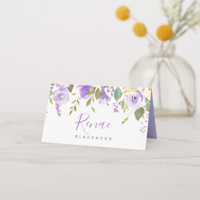 Purple floral escort card, Purple floral Place Card (Front)