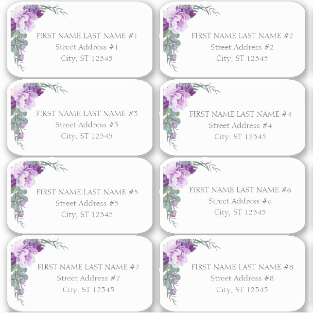 Purple Floral Eucalyptus Wedding Guest Address (Front)