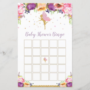 Purple Floral Fairy Baby Shower Bingo Game