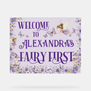 Purple Floral Fairy First 11x14 Birthday Welcome Acrylic Sign