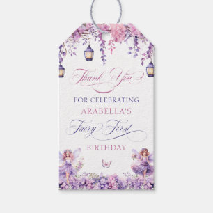 Purple Floral Fairy First Birthday Thank You Gift Tags