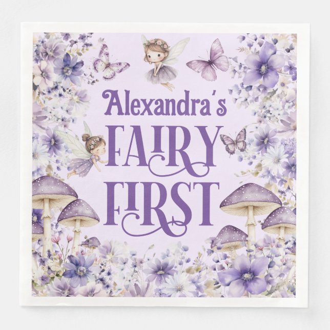 Purple Floral Fairy First Napkin (Front)