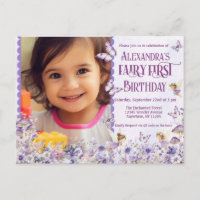 Purple Floral Fairy First QR Code Photo Birthday