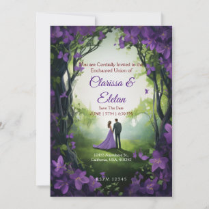 Purple floral fairytales wedding invitation