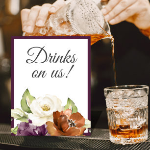 Purple Floral Fall Wedding Drinks Sign