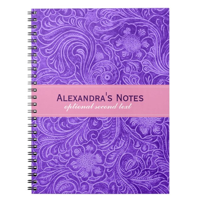 Purple Floral Faux Leather Design Suede Look Notebook (Front)
