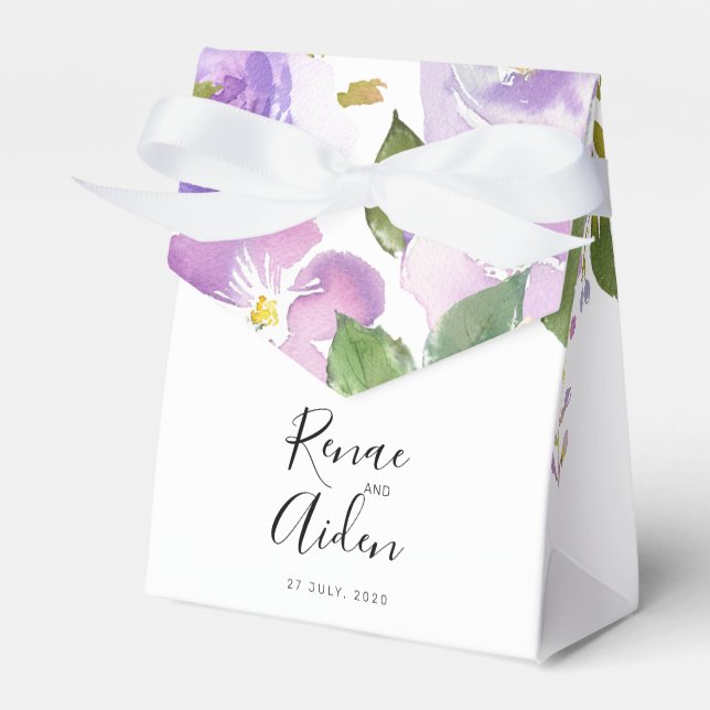 Purple floral favor box, mauve wedding favour box (Front Side)
