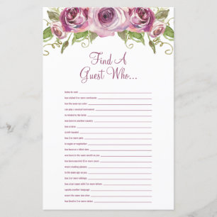Purple Floral Find the Guest Bridal Shower Game