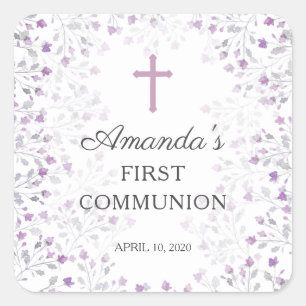 Purple Floral First Holy Communion Sticker