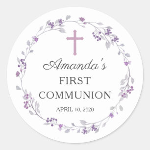 Purple Floral First Holy Communion Sticker