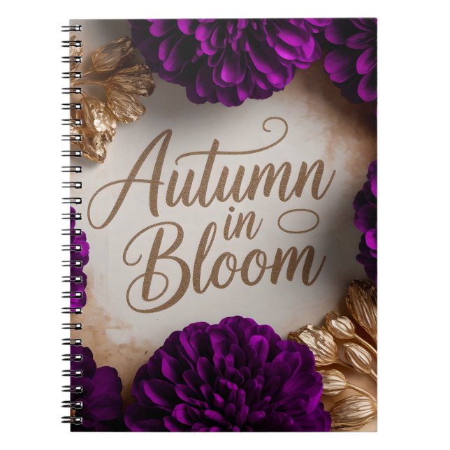 Purple Floral Flat Lay Script Autumn Lifestyle Art Notebook (Front)