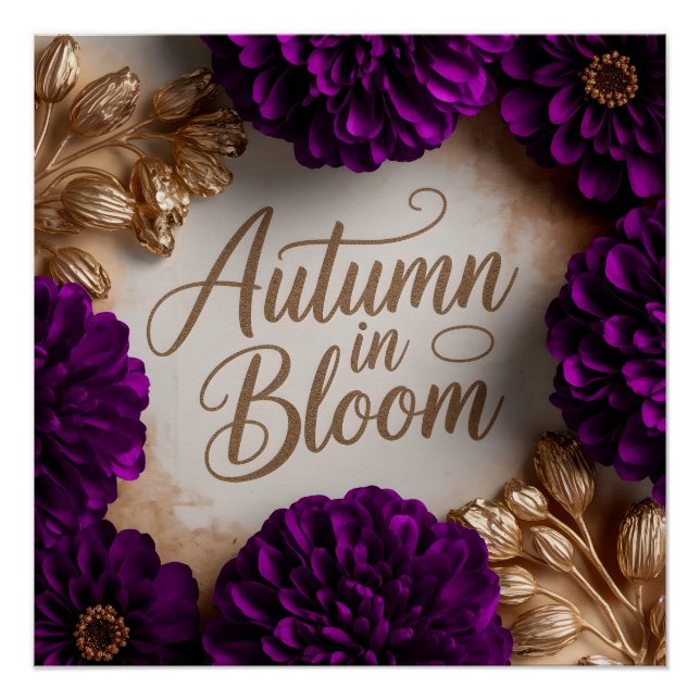 Purple Floral Flat Lay Script Autumn Lifestyle Art Poster (Front)