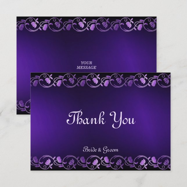Purple Floral Flat Thank You Card (Front/Back)