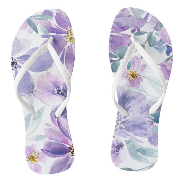 Purple Floral Flip Flops (Footbed)