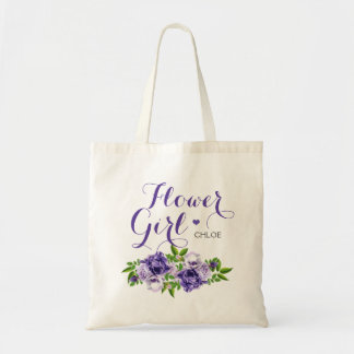 Purple Floral Flower Girl Tote Bag