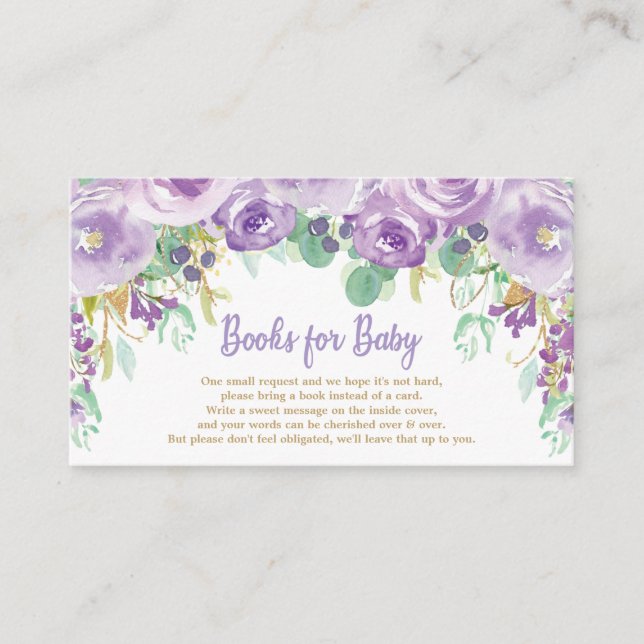 Purple Floral Flowers Baby Shower Bring a Book Enclosure Card (Front)