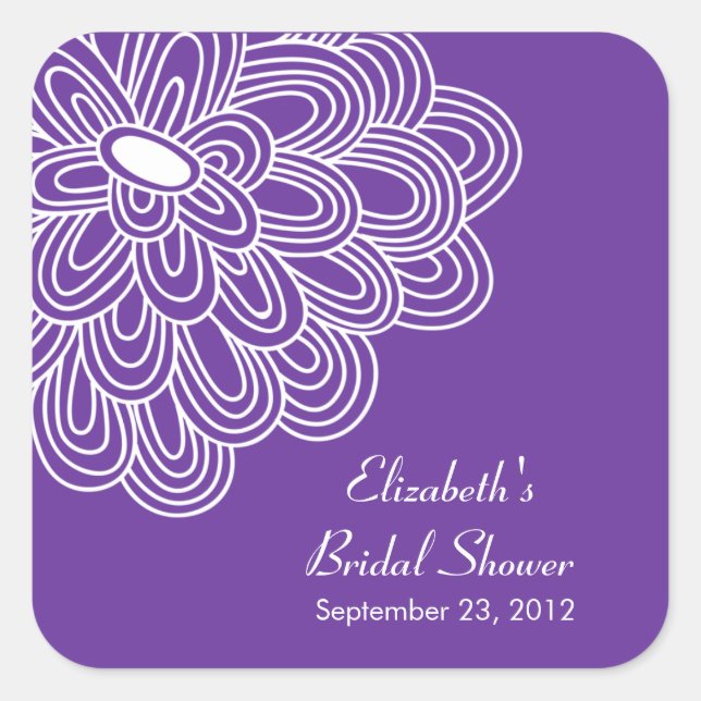 Purple Floral Flowers Bridal Shower Favour Sticker (Front)