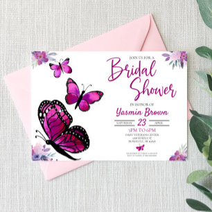 Purple Floral Flowers Butterfly Bridal Shower Invitation