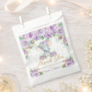 Purple Floral Flowers Cute Elephant Baby Shower Favour Bags