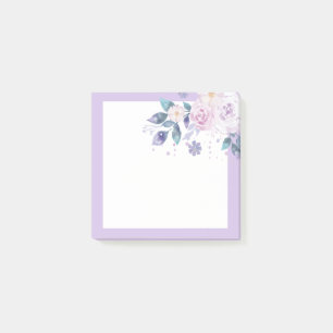 purple floral, flowers post-it notes