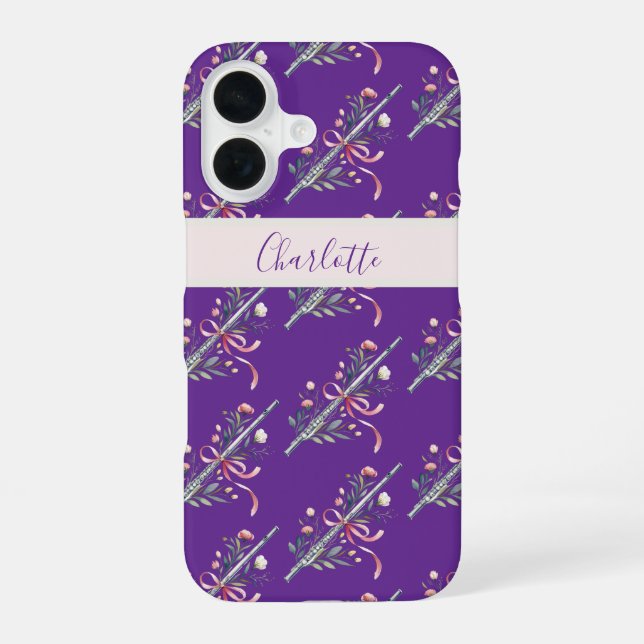 Purple Floral Flute Monogram Name Phone Case (Back)