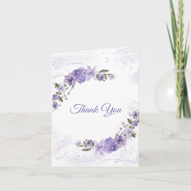 Purple Floral Folded Thank You Card (Front)