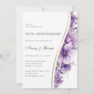Purple Floral Foliage 50th Wedding Anniversary Invitation