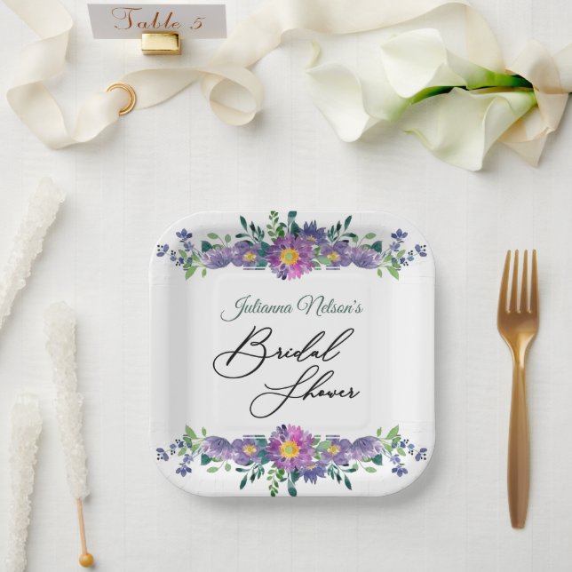 Purple floral frame   paper plates (Wedding)
