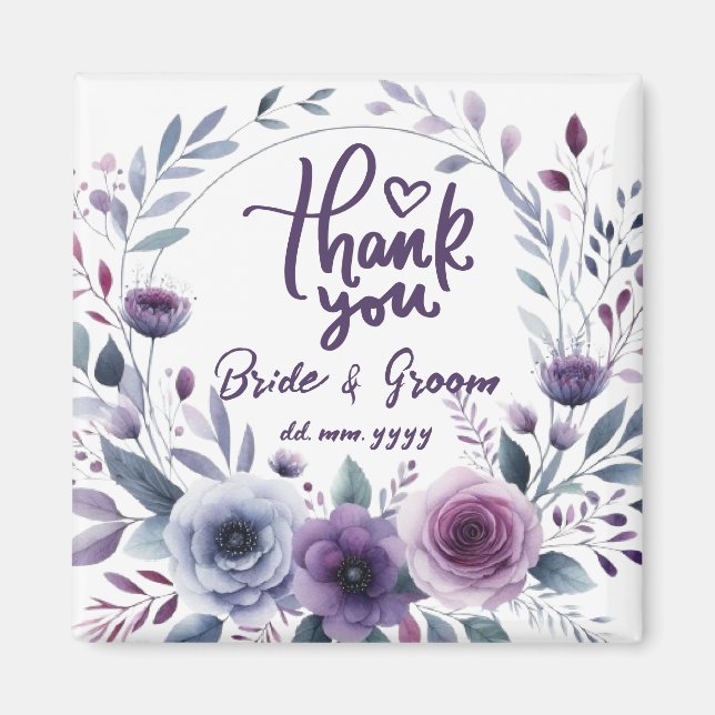 Purple Floral Frame Thank You Wedding Favors Magnet (Front)