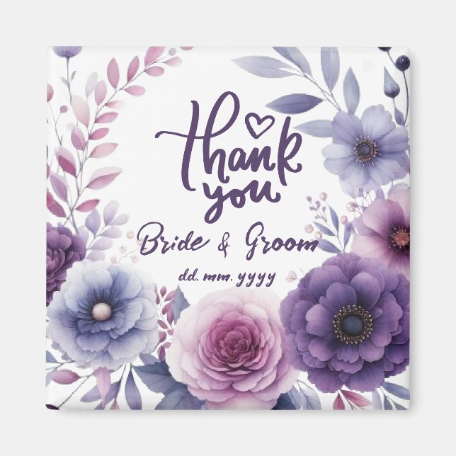 Purple Floral Frame Thank You Wedding Favors Magnet (Front)