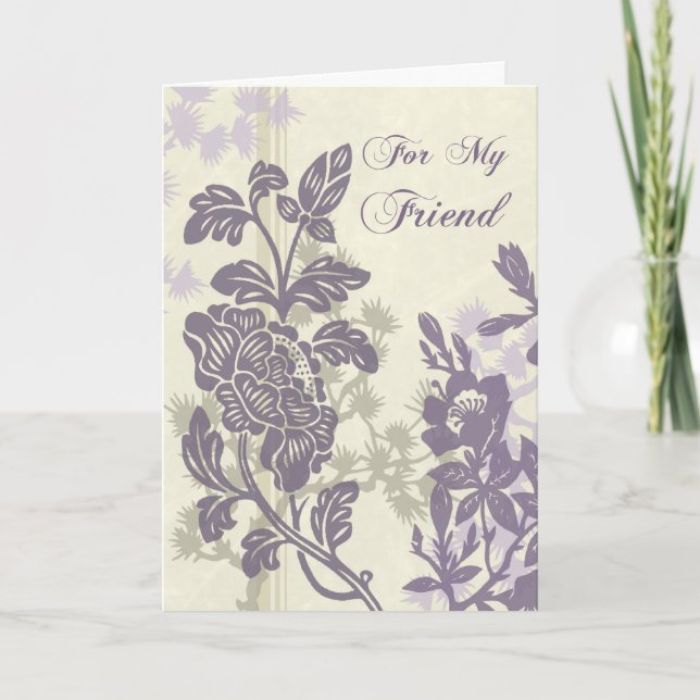 Purple Floral Friend Maid of Honour Thank You Card (Front)