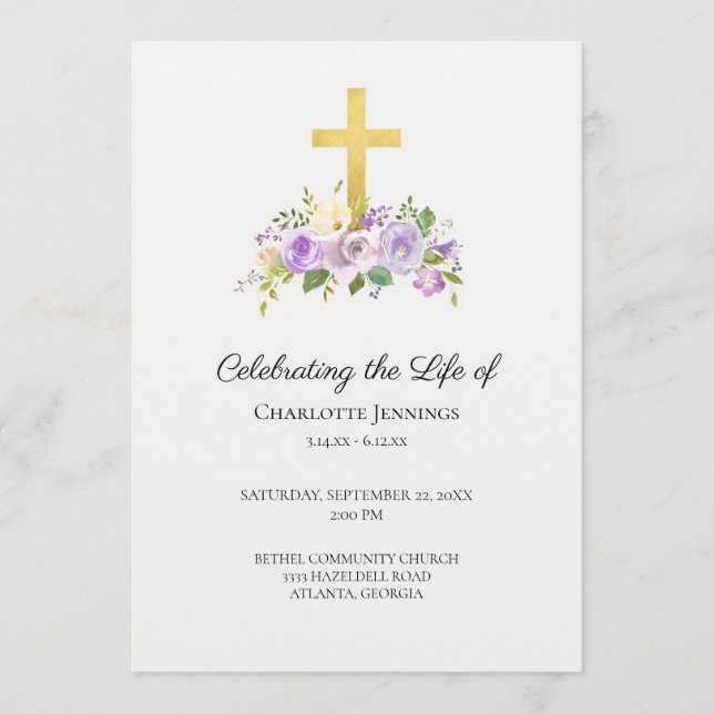 Purple Floral Funeral Memorial Celebration of Life Programme (Front)