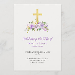 Purple Floral Funeral Memorial Order of Service Programme