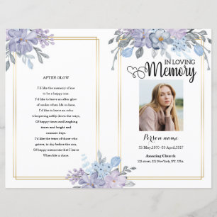 Purple floral Funeral Program template