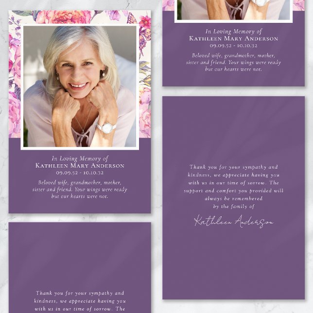 Purple Floral Funeral Sympathy Thank You Card (Creator Uploaded)