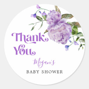 Purple Floral Garden Baby Shower Favor Classic Round Sticker