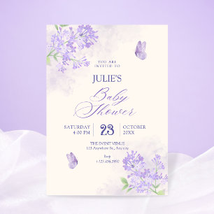 Purple floral garden baby shower invitation
