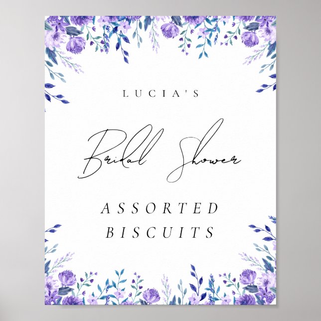Purple Floral Garden Bridal Shower Food Sign (Front)
